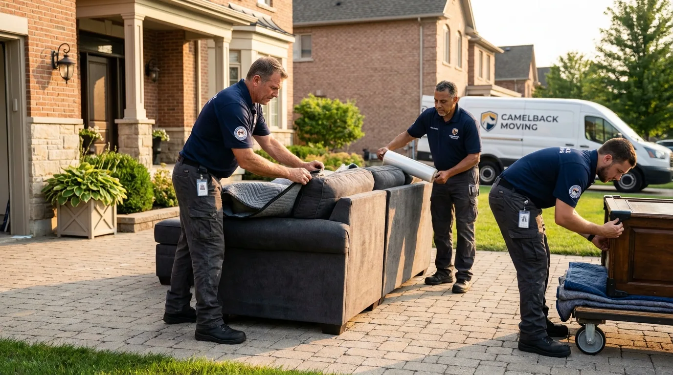 Large estate moving crew wrapping furniture in Amherst, WI