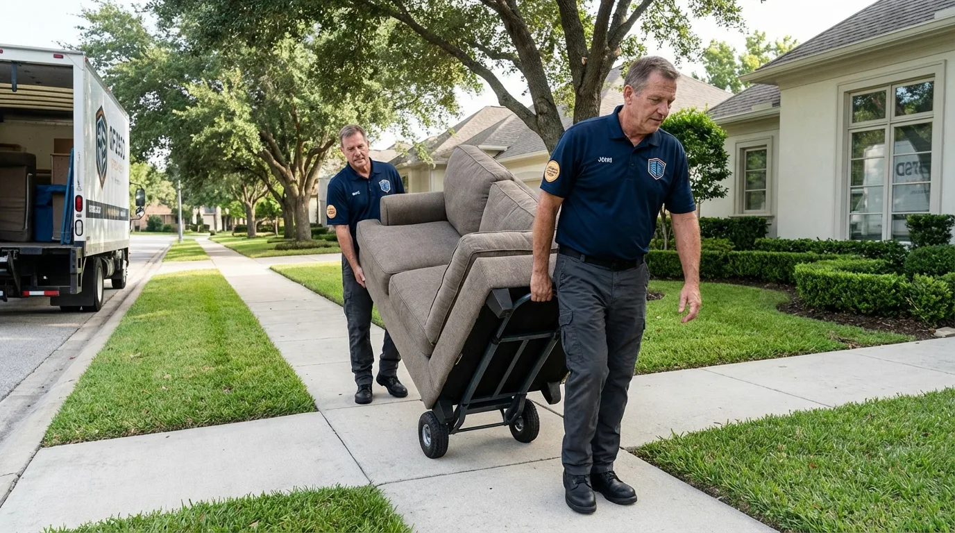 Local residential moving crew loading furniture in Amherst, WI